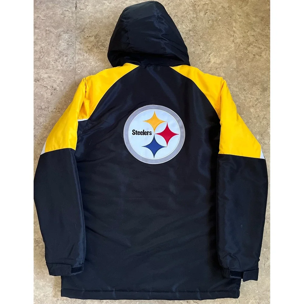 NFL Pittsburgh Steelers Mens Hooded Parka Jacket Black‎ Yellow Medium Full Zip